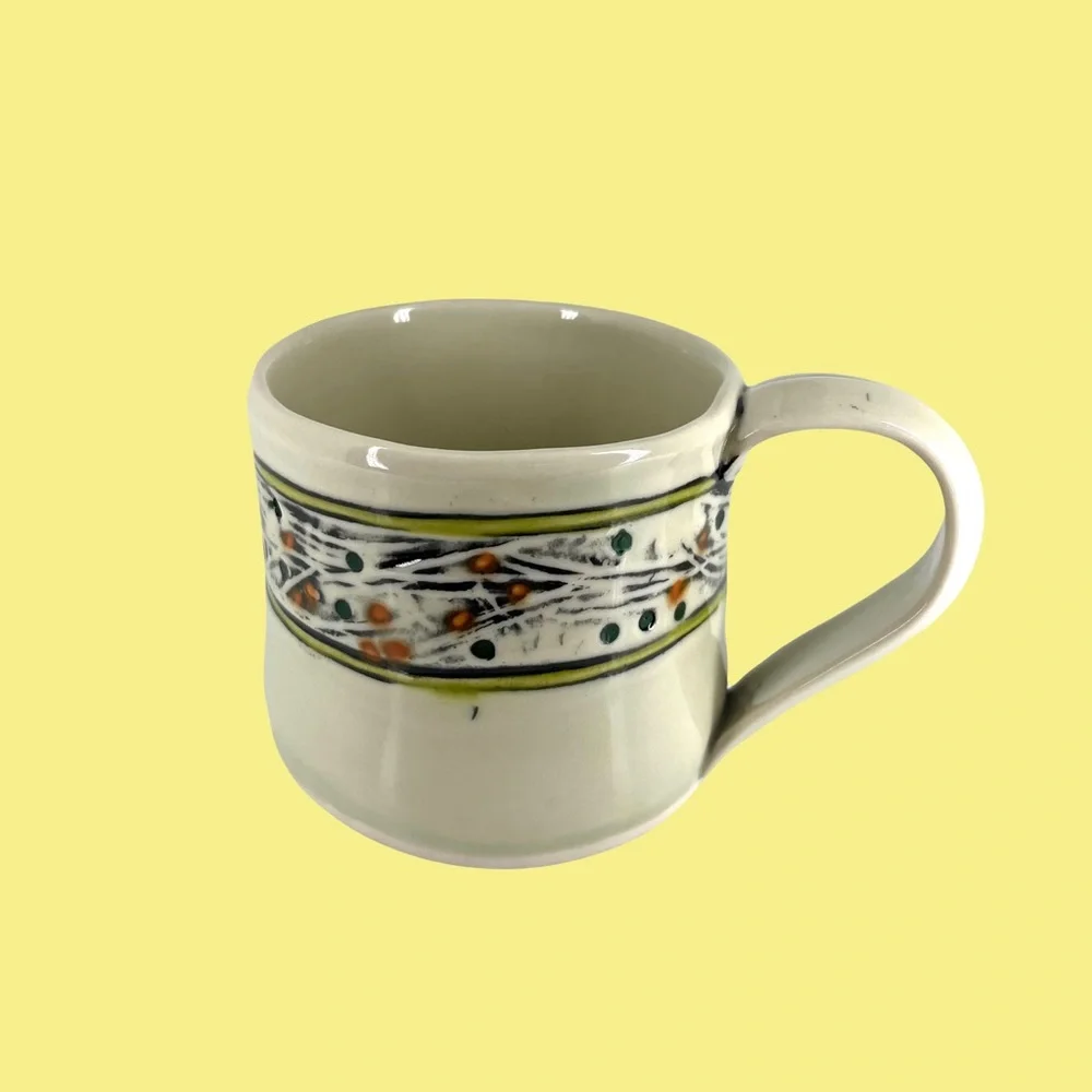 Studio Art Pottery Ceramic Abstract Motif Coffee Tea Mug Cup Marked Preowned